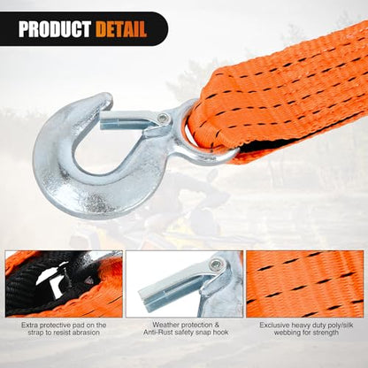 Nilight Tow Strap Heavy Duty with Safety Hooks 2”x20’ 10,000LBS Breaking Strength Towing Strap Rope for Trucks Vehicles Towing Accessories Cable Trailers, 2 Years Warranty - color: 2in x 20ft Strap w/Hooks