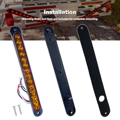 10" LED Amber Trailer LED Turn Signal Light Bar Strip Aluminum Alloy Base Side Marker Tail Lights Assembly for Truck RV Marine Boats, 15 LEDs 2Pcs - color: Amber