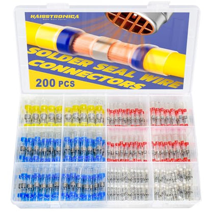 200PCS Solder Seal Wire Connectors-haisstronica Heat Shrink Wire Connectors-Heat Shrink Butt Connectors for Marine,Stereo(20Yellow 50White 65Red 65Blue) Solder Sleeve - style: 200PCS