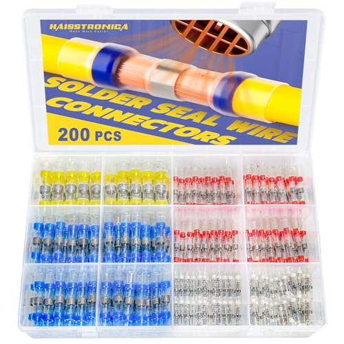 200PCS Solder Seal Wire Connectors-haisstronica Heat Shrink Wire Connectors-Heat Shrink Butt Connectors for Marine,Stereo(20Yellow 50White 65Red 65Blue) Solder Sleeve - style: 200PCS