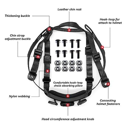 Tactical Helmet Chin Strap Adjustable Dial 4 Points Suspension System with Bolts and Screws for Tactical Fast MICH Bump Helmet Accessory - color: Style 2-Black