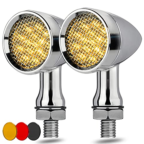Motorcycle Turn Signals LED Bullet Front Rear Indicator Lights Universal Compatible for Harley Davidson Cruiser Iron Softail Street Bike Honda Shadow Yamaha Chopper Bobber Cafe Racer(Chrome/Amber) - color: Chrome/Amber