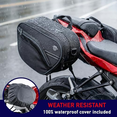 Nomad Motorcycle Saddlebags 24–30L Expandable (15L*2) – Waterproof, Detachable Side Bags for Ninja 400/500, Grom, CBR500R, CB500X, KTM Duke, & All Sport, Dirt & Dual Sport mini motorcycle Bikes