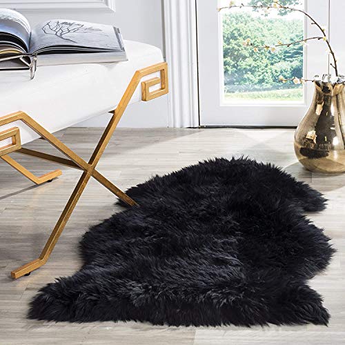 HUAHOO Premium Genuine Sheepskin Rug Black Real Australia Sheepskin Natural Luxury Fluffy Lambskin Fur Area Rug Seat Covers for Kids Bedroom Sofa Chair Cover Pets Dogs Mat Single Pelt/2'x 3' Black - color: Black, size: Single Pelt/2 ft x 3 ft