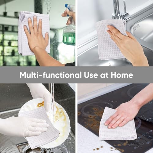 HOMEXCEL Waffle Weave Microfiber Towel, 10 Pack Lint Free Cleaning Rags, 12 x 12 Inches Barista Towels, Reusable Microfiber Cleaning Cloth for Household, Kitchen, Glass and Window, White - color: White