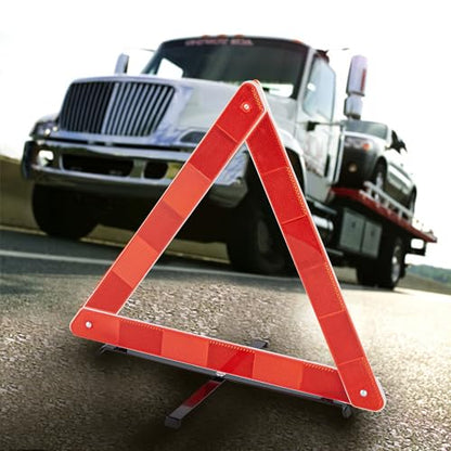 CARTMAN 3 Pack Warning Triangle Reflective Warning Road Safety Triangle Kit with Reinforced Cross Base and Carrying Case - size: Cross Base