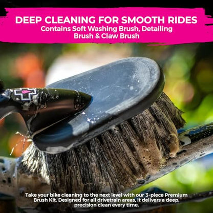 Muc-Off C3 Ceramic Dry Chain Lube 120ml + 3X Premium Bike Brush Set | Premium Bike Chain Lubricant with UV Tracer Dye | Ideal for Dry and Dusty Conditions - size: 120ml + 3 Brush Set