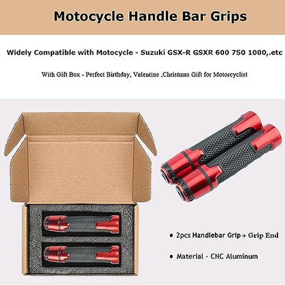 2pcs Motocycle Handlebar Grip Ends Set, Fit with S.uzuki GSXR GSX-R GSXS 600 750 1000 (22mm 7/8" - Red) - color: Handlebar - Red