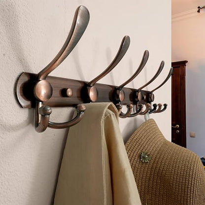 Dseap Wall Mounted Coat Rack - 5 Tri Hooks, Heavy Duty, Stainless Steel, Metal Coat Hook Rail for Coat Hat Towel Purse Robes Mudroom Bathroom Entryway (Antique Copper, 2 Packs) - color: Antique Copper, size: L=16" (2 Pcs)