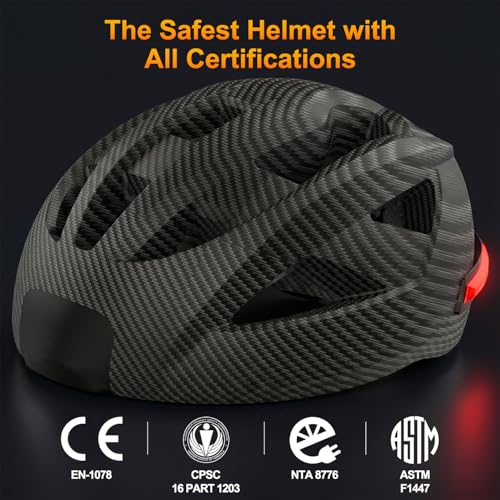Smart E-Bike Helmet with Bluetooth 5.4 Stereo Sound & Turn Signal Lights - IP65 Waterproof, FM Radio, Remote, 20H Playtime, LED Tail Light for E-Bike/Scooter/Mountain Bike - Adult Men Women
