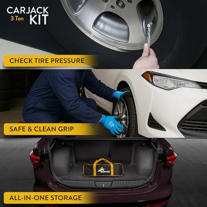 Car Jack Kit 3 Ton (6,600 lbs) with Tesla Pad & Universal Rubber Pad | Scissor Jack for Car - Tire Jack Tool Kit | Portable, Ideal for SUV and Auto - Universal Emergency Kit with Lug Wrench - size: Car Jack Kit 3 Ton + pads/gloves/tire press