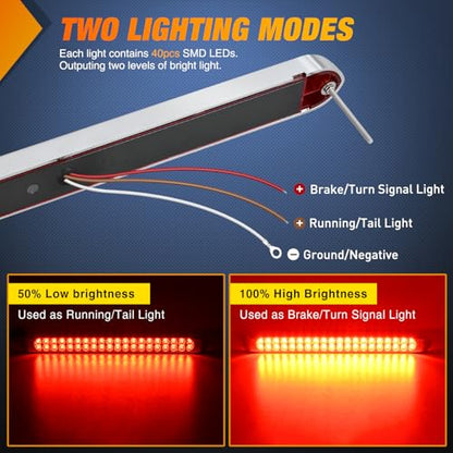 Nilight LED Tail Light 2PCS 17 Inch 40LED Red Running Tail Stop Brake Lights w/Chrome Bezel Waterproof Surface Mount for 12V Towing Trailer Truck RV Camper Boat - color: 2Pcs 17" Red 40LED w/chrome bezel
