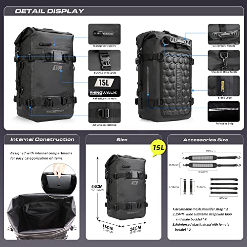 Waterproof Motorcycle Tail Bag 15L Motorbike Rear Rack Storage Bag Saddle Pannier for Touring Adventure Commuting Black - size: 15L