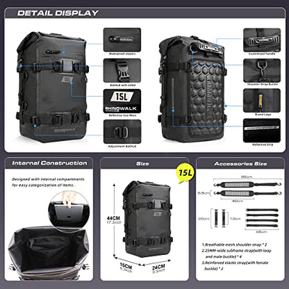 Waterproof Motorcycle Tail Bag 15L Motorbike Rear Rack Storage Bag Saddle Pannier for Touring Adventure Commuting Black - size: 15L