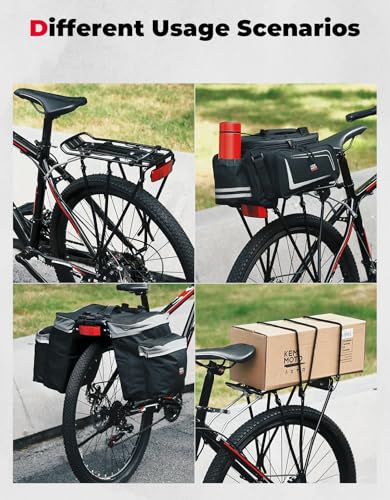 KEMIMOTO Bike Cargo Rack, Rear Bike Rack 24-27.5 in, Adjustable Length, Maximum Load 220lbs, Red Rear Reflective Light, Three-Bracket Design, Aluminum Alloy
