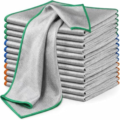 Puomue 12 Pack Microfiber Glass Cleaning Cloth, 320GSM Thick Lint Free Glass Towels, Reusable Window Cleaning Cloth for Windshields, Lenses, Glasses, Mirrors & Windows, Polishing Silver, 13.8" x 10.8"