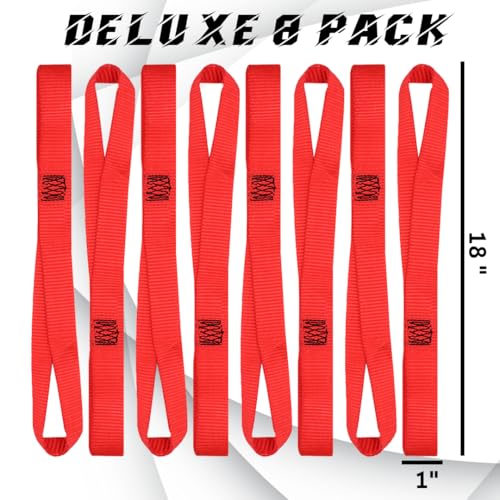 BoxerTool Soft Loop Tie Down Straps (8 Pack) USA Assembly - Loops for Securing ATV, UTV, Motorcycles, Scooters, Dirt Bikes, Lawn & Garden Equipment