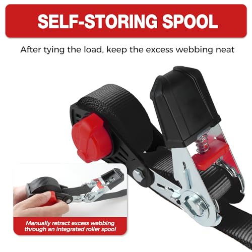 NeatStrap Ratchet Strap with Safety Lock Chromoly S Hooks-1,500lbs Break Strength-Motorcycle, Kayak Ratcheting Straps 1" x 15' Soft Loop Tie-Downs for Pickup Bed,Moving Truck,Trailer(4PK) - color: Black