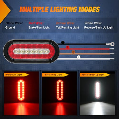 Nilight 6Inch Oval Trailer Tail Light 2PCS Red Brake Stop Turn White Reverse Back Up Lights with Flush Mount Grommets Plugs Mounting Brackets for RV Truck Luggage Rack - color: 2Pcs Red/White Tail Lights+Brackets