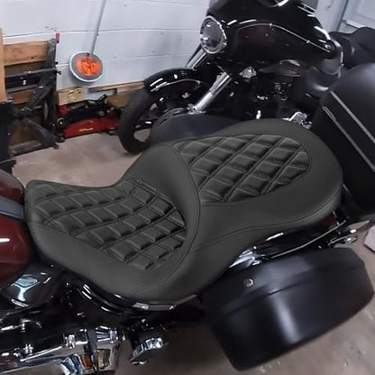 One-Piece Driver Passenger Seat Motorcycle 2-Up Seat Compatible with Harley Softail Sport Glide FLSB Low Rider FXLR FXLRS FXLRST 2018-Later (Black Diamond Stitching) - style: Black Diamond Stitching