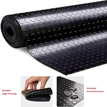 tonchean Rubber Garage Floor Mat 16.4Ft x3.3Ft Garage Flooring Roll Coin Pattern 1/8in Thick Rubber Flooring Rolls Non-Slip Garage Mats for Floor Under Car, Workshop, Black