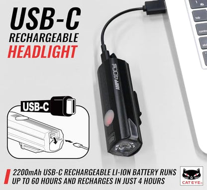 CATEYE AMPP USB Rechargeable Bike Light – High Visibility Super Bright OptiCube™ Headlight for Commuters, Road Cyclists & Mountain Bikers, Day & Night Riding Modes, IPX4 Waterproof, Tough & Durable - style: Ampp400s