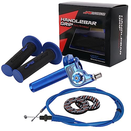 JFG RACING Motorcycle Throttle Assembly,7/8" 22mm Twist Throttle Grips With Rotating Shaft Throttle Cable CNC Universal For CRF50 KLX SSR TTR 110 125 150 200 250cc Dirt Pit Bike ATV Mini Bike Blue - color: Blue, size: Gear Style
