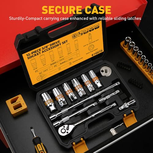 ELEAD 12-Piece 3/8" Drive Spark Plug Socket Set with Ratchet Handle, Universal Joint, Spark Plug Gapper & Extension Bar, 9/16", 5/8", 3/4", 13/16", 14mm, 18mm, CR-V Sockets with Rubber Holding Rings - size: 12-Piece Spark Plug