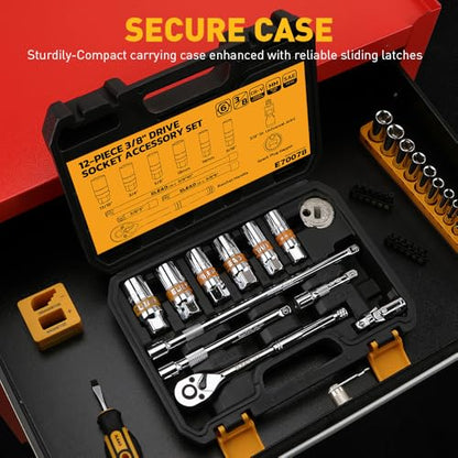 ELEAD 12-Piece 3/8" Drive Spark Plug Socket Set with Ratchet Handle, Universal Joint, Spark Plug Gapper & Extension Bar, 9/16", 5/8", 3/4", 13/16", 14mm, 18mm, CR-V Sockets with Rubber Holding Rings - size: 12-Piece Spark Plug