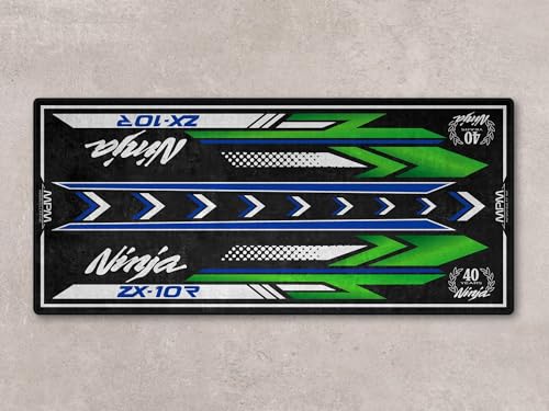 wibeart MPM Motorcycle Mat for ZX-10R Washable Non - Slip Oil & Water Resistant Parking Pitmat for Garage, Showroom, Workshop Use | Size 1: 86.6 x 39.4/220 x 100 cm