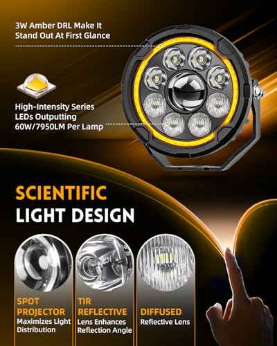 BraveWAY Motorcycle Auxiliary LED Light 4.5IN 120W White/Yellow Fog Lights with DRL Auxiliary Driving Spotlights Ditch Lights Pod with Amber Covers Mount Brackets for Motorcycle Truck Off-road ATV UTV - size: 4.5INCH-9-C