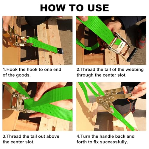 4Pack 2in 30ft Ratchet Strap Flat Hook Green Heavy Duty Flatbed Straps for Trailer Tie Down Straps Box Truck Accessories Cargo Loading 10000lbs Breaking Load - color: Green