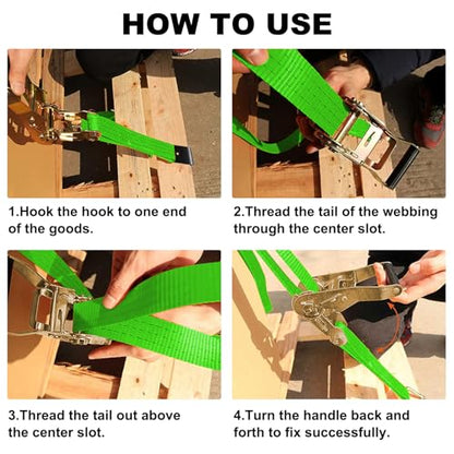 4Pack 2in 30ft Ratchet Strap Flat Hook Green Heavy Duty Flatbed Straps for Trailer Tie Down Straps Box Truck Accessories Cargo Loading 10000lbs Breaking Load - color: Green