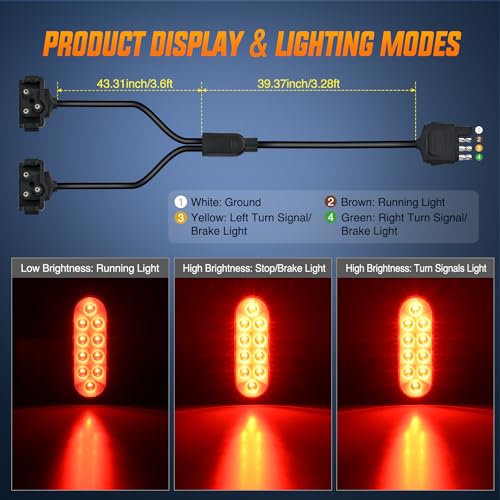 Nilight Hitch Cargo Carrier Oval Light Kit 2PCS 6Inch Red w/Flush Mount Grommet Bracket Harness Waterproof Stop Turn Signal Tail Lights for Luggage Bike Rack Truck Trailer - color: Trailer Lights w/Wire w/Brackets 2PCS