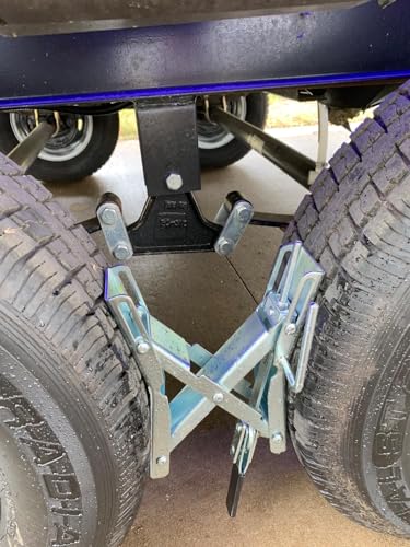 MaxxHaul 70074 Tandem Wheel Chock Lock – Universal Fit, Scissor-Action Design, Extends 1.5"–6", Anti-Theft Padlock Compatible, Zinc Coated Steel for Trailers, RVs, & Campers
