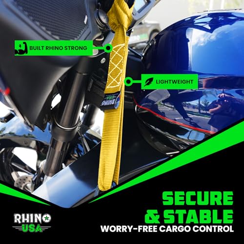 Rhino USA Soft Loop Tie Down Straps (4-Pack) - 1.6 Inch x 17 Inch (5,000 lbs Break Strength) Heavy Duty Motorcycle Handlebar Straps for use with Ratchets for ATV, UTV, Dirt Bike (Yellow) - color: Yellow 4-Pack