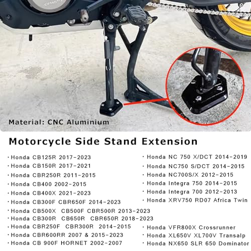 Motocycle Kickstand Side Stand Enlarger Pad Fit with Honda CB125R CB300R CB400 CB500F CB600F CB650R CB900FCBR250R CBR600RR CBR650R NC700S/X NC750X Intergra NC700(Black) - color: SSE - Black