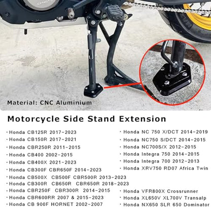 Motocycle Kickstand Side Stand Enlarger Pad Fit with Honda CB125R CB300R CB400 CB500F CB600F CB650R CB900FCBR250R CBR600RR CBR650R NC700S/X NC750X Intergra NC700(Black) - color: SSE - Black