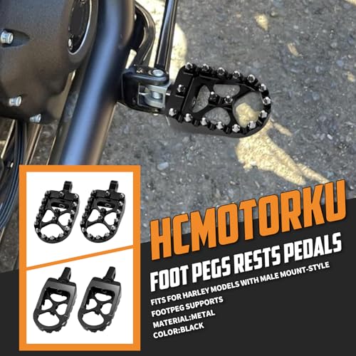 Foot Pegs MX Offroad Footpegs CNC 360° Roating Fit For Harley Sportster Iron 883 Softail Street Glide Dyna Fatboy Black - color: Black with Cone Spikes