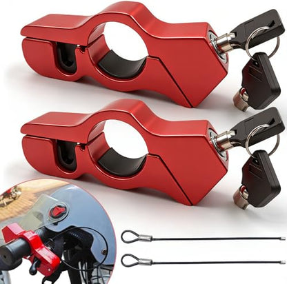 2PC Motorcycle Lock Set – Heavy Duty Anti-Theft Helmet & Brake Handlebar Locks, Universal Fit (<1.5″) for Motorcycles, Mopeds, Scooters, ATVs, Dirt Bikes, Street Bikes, Electric Scooters (Red)