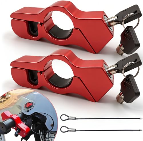 2PC Motorcycle Lock Set – Heavy Duty Anti-Theft Helmet & Brake Handlebar Locks, Universal Fit (<1.5″) for Motorcycles, Mopeds, Scooters, ATVs, Dirt Bikes, Street Bikes, Electric Scooters (Red)