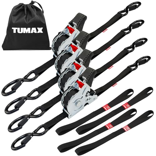 4-Pack Retractable Ratchet Tie Down Straps, 1" x 10ft with Soft Loops & S-Hooks, 1500lbs Break Strength Self-Retracting Cargo Straps for Truck, Trailer, Motorcycle, ATV, Kayak (Black) - size: 4PK- 1500lbs-Black