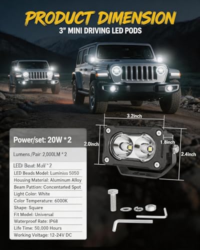 LED Pods, 3 Inch Spot CREE LED Off Road Lights 40W Small Driving Light Pods Backup Reverse Lights Fog Pod Light 2 Packs for Truck Pickup Motorcycle UTV ATV SUV Dirt Bike Surron - size: 3inch - Spot