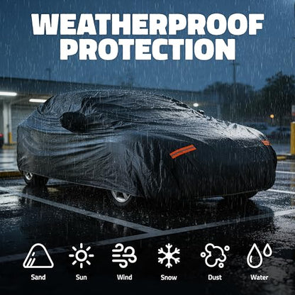 Mockins 190"x75"x47" Midsize Sedan Car Cover Waterproof All Weather Fit | Dual-Layer 250G PVC + Cotton Indoor & Outdoor Car Covers for Automobiles | Heavy Duty Full Exterior Covers with Strap & Bag - size: Sedan - Medium - 190" x 75" x 47"