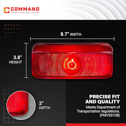 Command Electronics OEM 12V Incandescent RV & Trailer Tail Light - Made in USA - Brake Light with Built-in Reflector - Hardware & Connectors Included | Black Trim (1 Pack) - size: 1 Pack, style: Standard