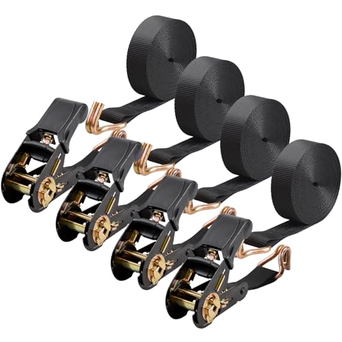 4 Packs Ratchet Straps Heavy Duty, 1" x 20' Ratchet Tie Down Straps with Double J Hooks | 2200lbs Break Strength for Moving, Securing Motorcycle, ATV, Kayak on Trailer, Truck Bed, Car Roof Rack - size: 4Pack 1“ * 20’