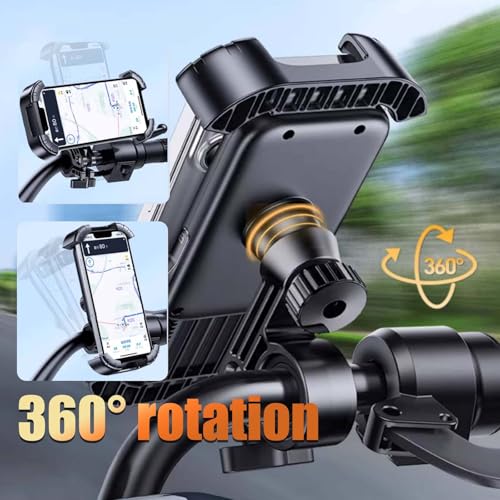 Motorcycle Phone Holder for 15-28mm Handlebar, 360° Rotation Bike Phone Mount Vibration Damping, Compatible with Yamaha RAYZR & Bike