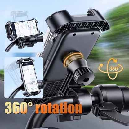 Motorcycle Phone Holder for 15-28mm Handlebar, 360° Rotation Bike Phone Mount Vibration Damping, Compatible with Yamaha RAYZR & Bike