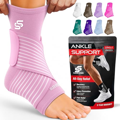 Sleeve Stars Ankle Brace for Women & Men, Ankle Wrap for Sprained Ankle, Compression Sleeve for Plantar Fasciitis Relief, Easy Customizable Support: w/ Removable Strap (Single/M:10"-12"/Baby Pink) - color: Baby Pink, size: Medium