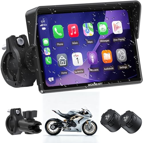 5" Compact Wireless Motorcycle CarPlay & Android Auto with TPMS Screen,IP67 Waterproof IPS Touchscreen,Voice Control, Dual Bluetooth Audio,USB/Acc Power Motorcycle GPS Display for Riding - size: 5 Inch